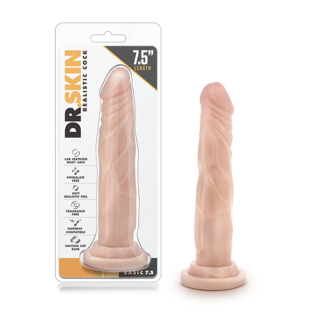 Dr. Skin - Realistic Cock - Basic 7.5 - Beige – body-safe materials suction stimulation | Fu'Cha Exotics
