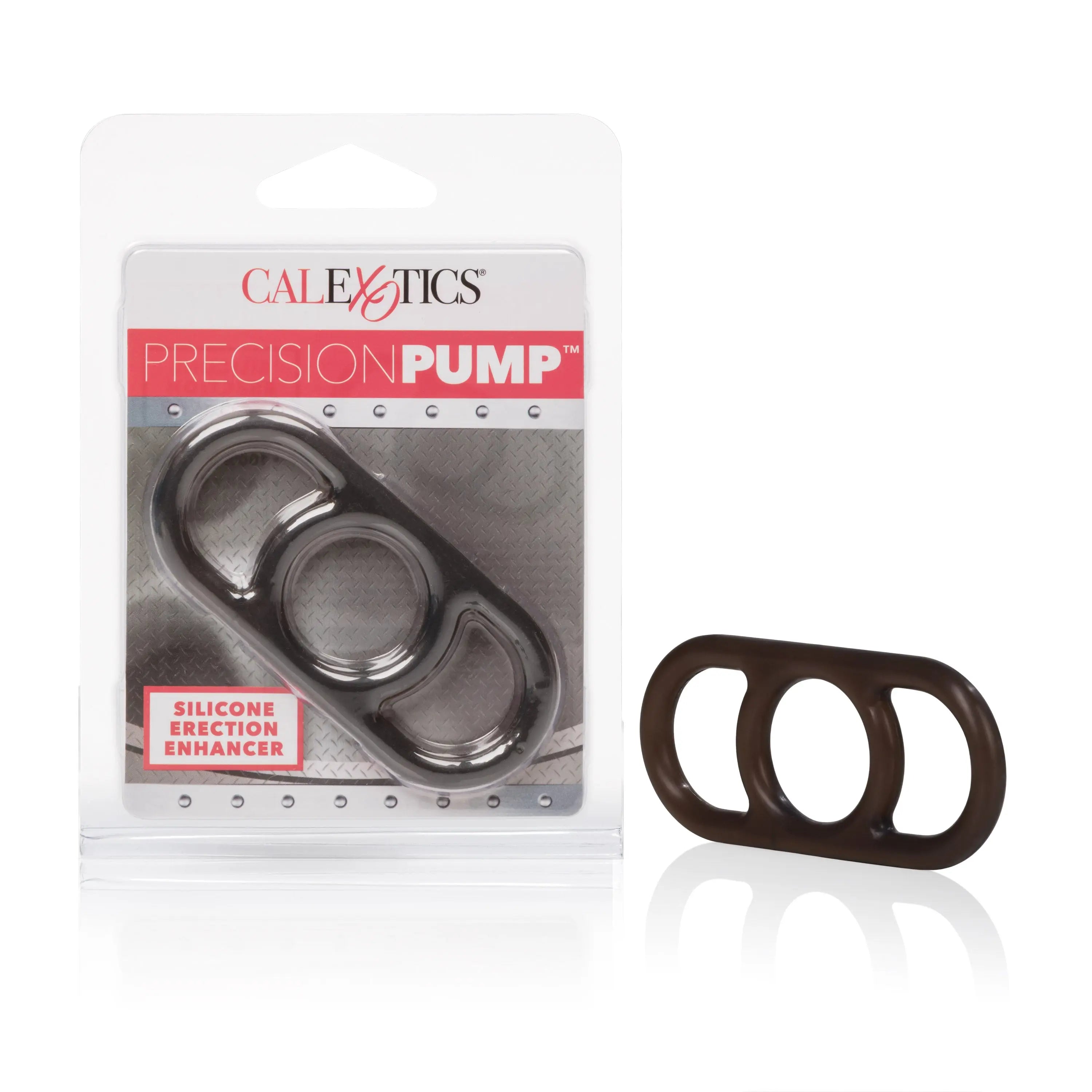 Silicone erection enhancer pump attachment in smoke color, shown in retail blister pack