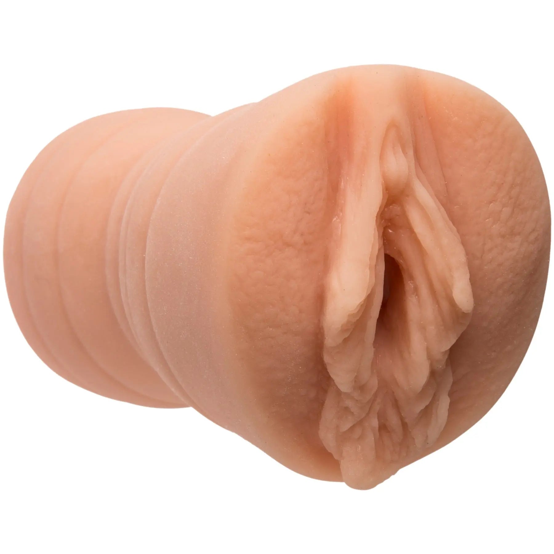 Pocket pussy sex toy with realistic textured opening, light skin tone