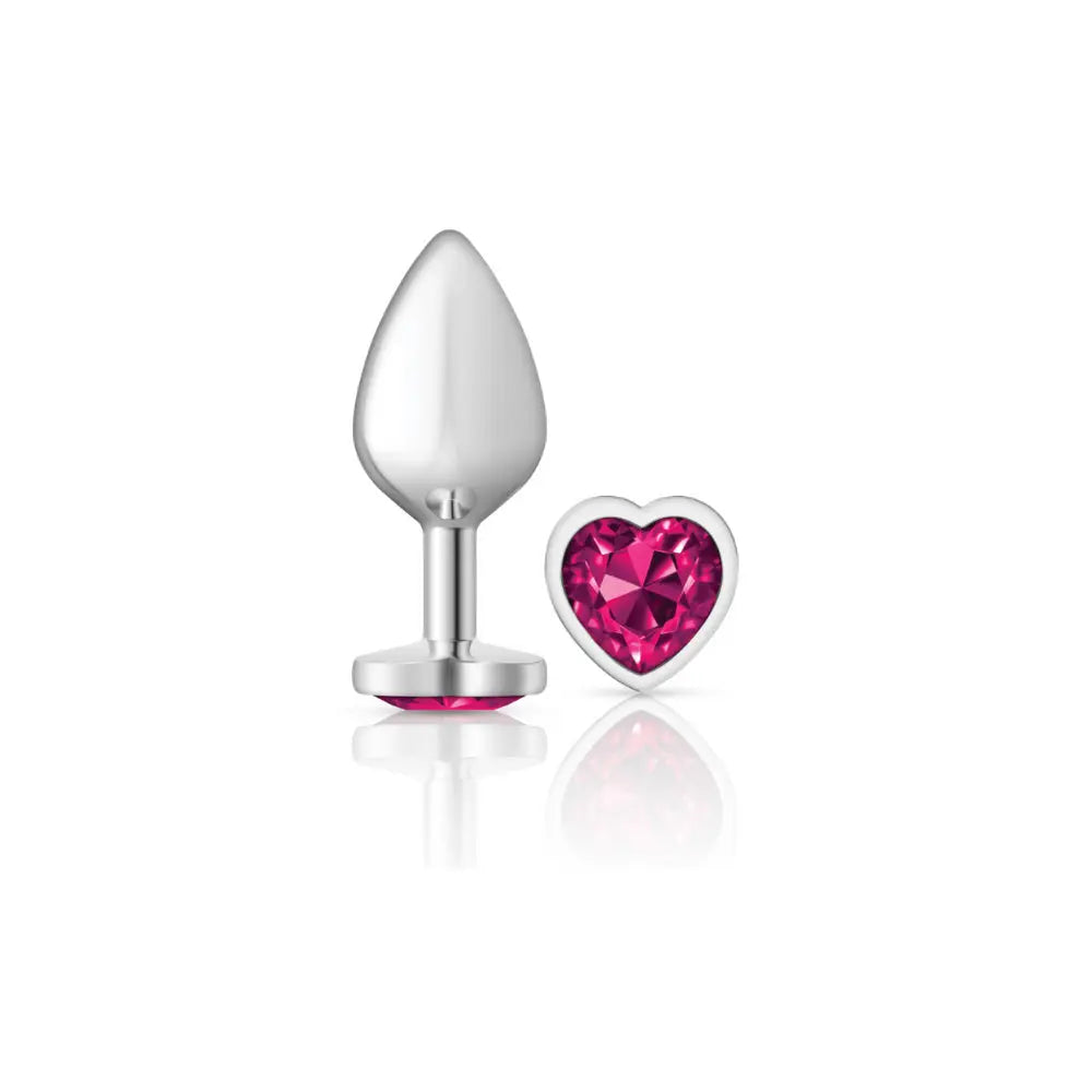 Bright Pink Heart Gem Silver Metal Plug - Md – body-safe materials fully waterproof | Fu'Cha Exotics